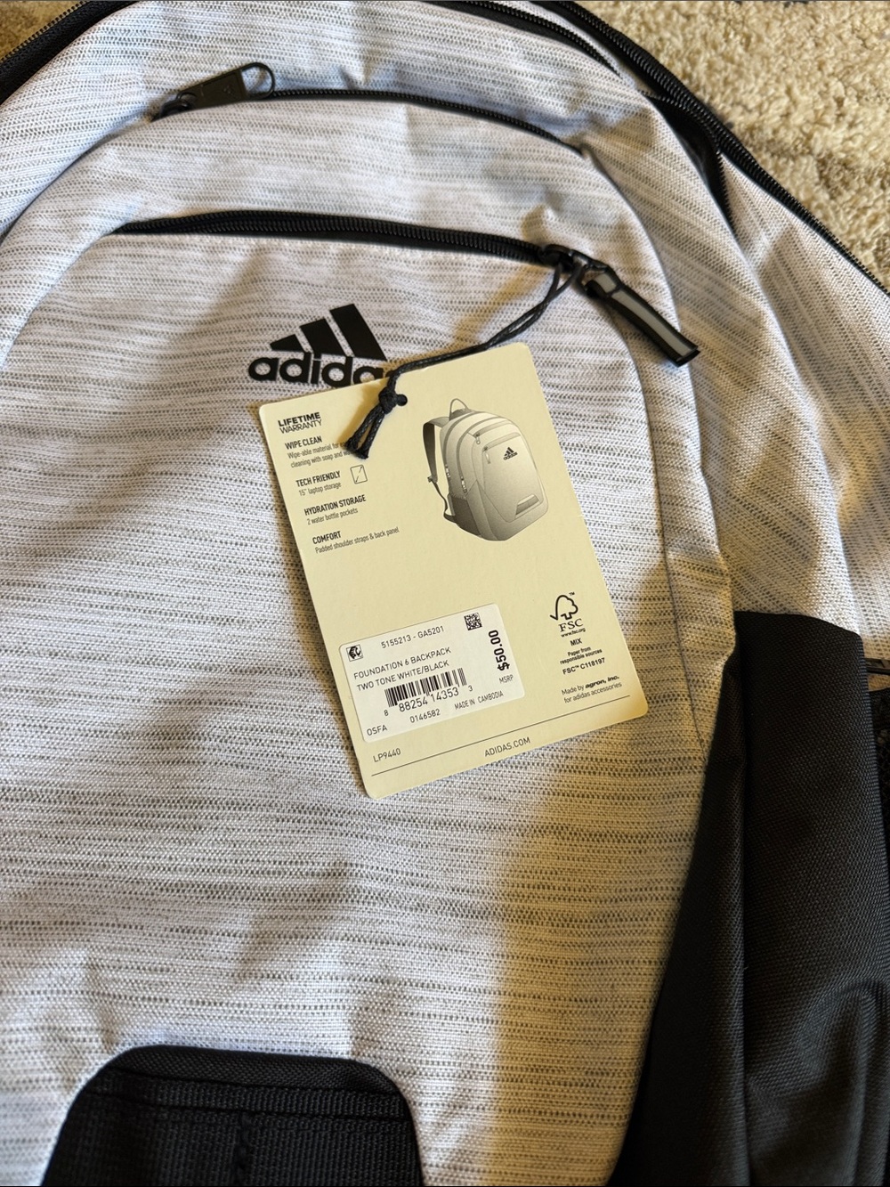 adidas Black and Light Gray Backpack - Picture 2 of 4